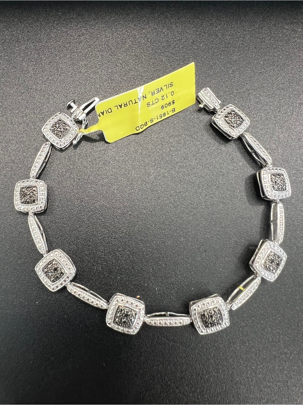 Sterling Silver 925 Link Bracelet Natural Black & White Diamond 0.12ctw B-1851